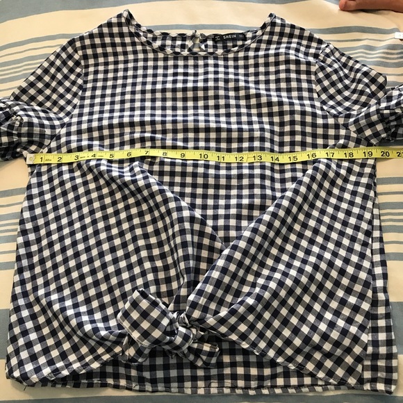 3/$30 SHEIN Ruffle Cuff Tie Hem Plaid Top Large - Picture 11 of 12